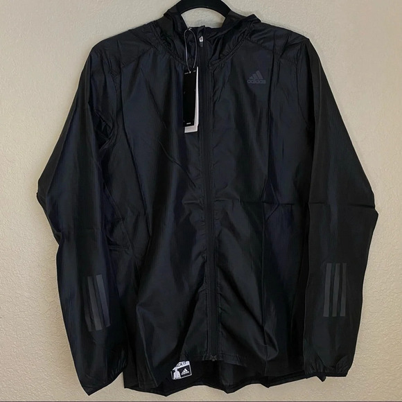 NWT Adidas Own The Run Response Windbreaker Jacket Size Large black light weight - Picture 1 of 12